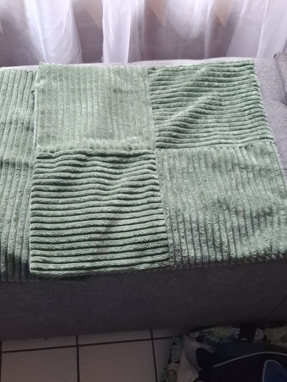 2 Pc-Soft Sage Green Ribbed Pillow Covers - Quilted Patch Design